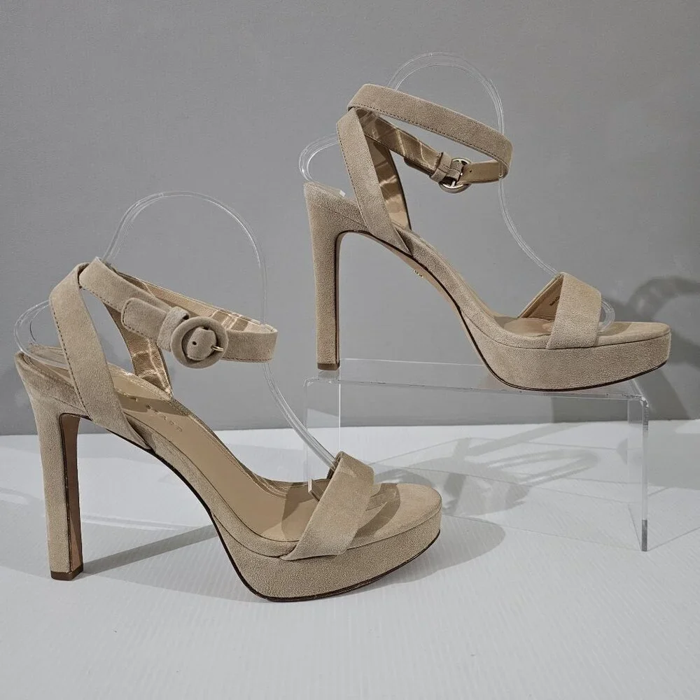 Veronica Beard Darcelle Platform Sandal Womens 10 Sand Beige Suede Stiletto Heel